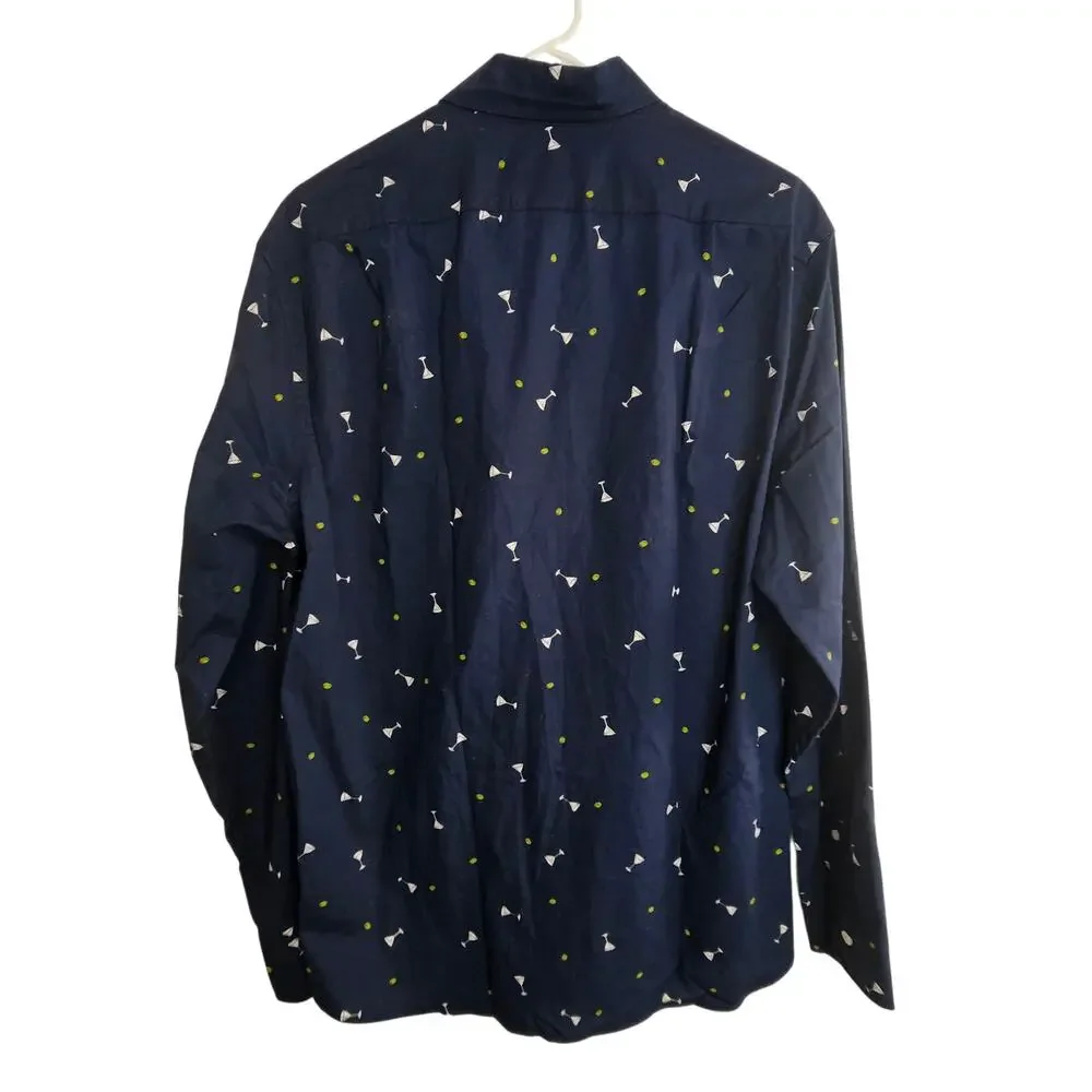 J. Crew Mens Martini Print Button Shirt L Classic Fit Flex Washed Preppy Resort